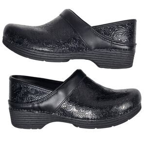 Dansko LT PRO Tooled Black Floral Professional Clog Leather EU 41 | US 10.5-11